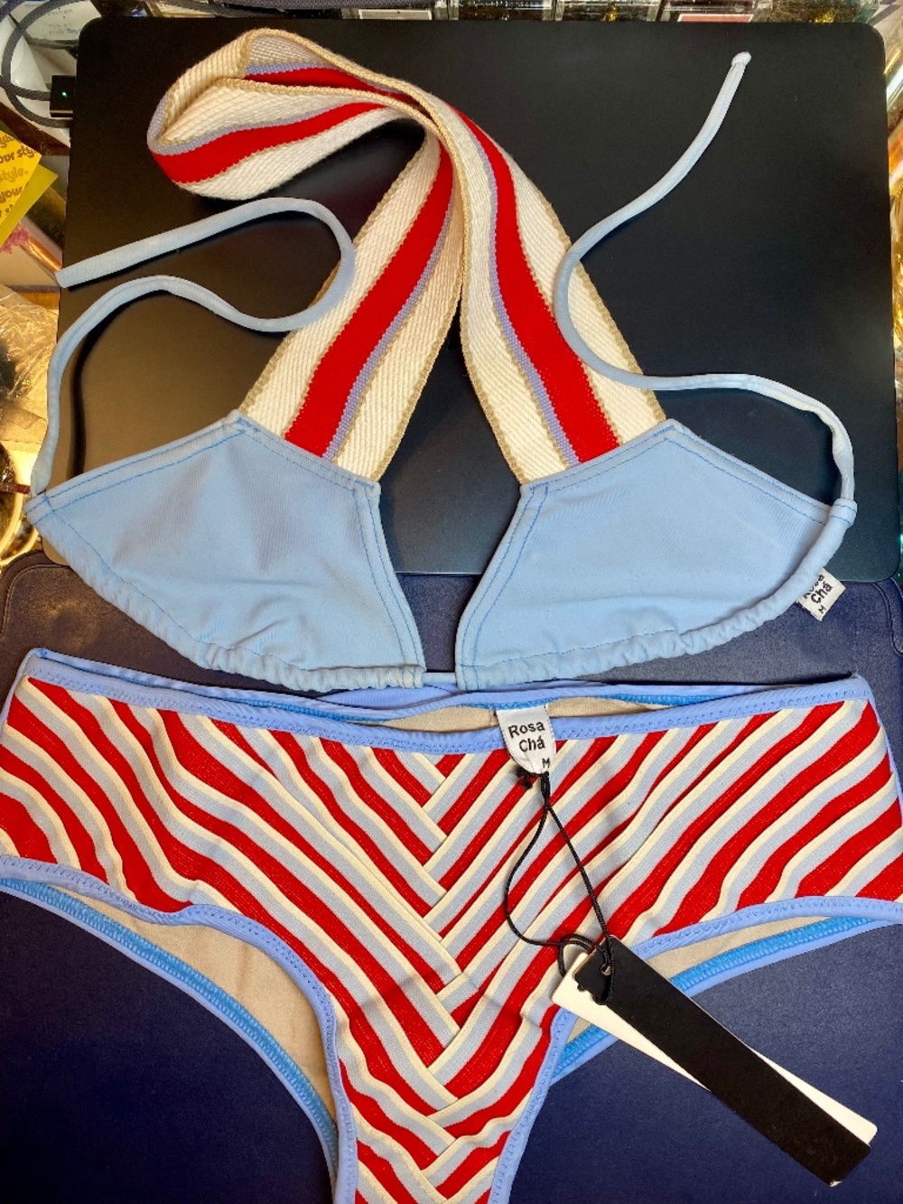 Vintage Rosa Cha Amir Slama Brazil Striped Chevron Bikini Set Medium NWT/Good